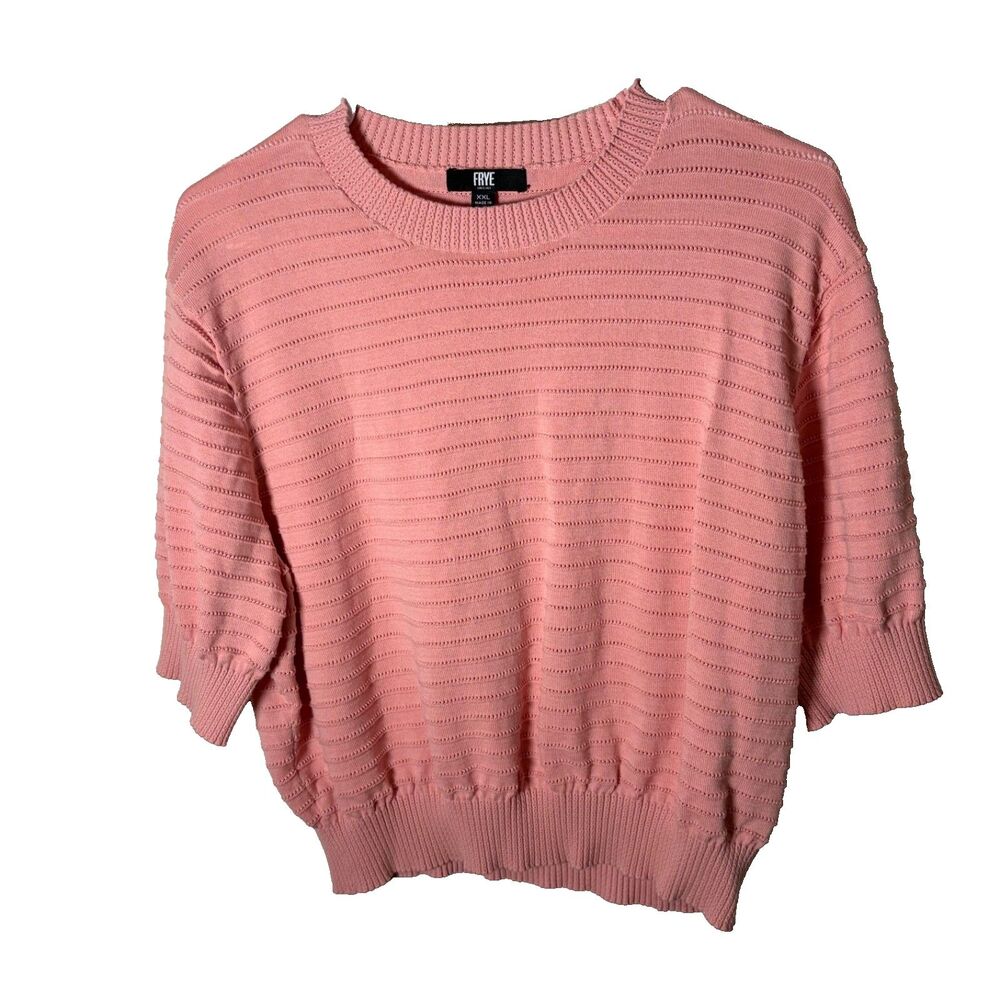 Frye Knit Top Women's XXL Pink Striped Cottage Short Sleeve Pullover Casual
